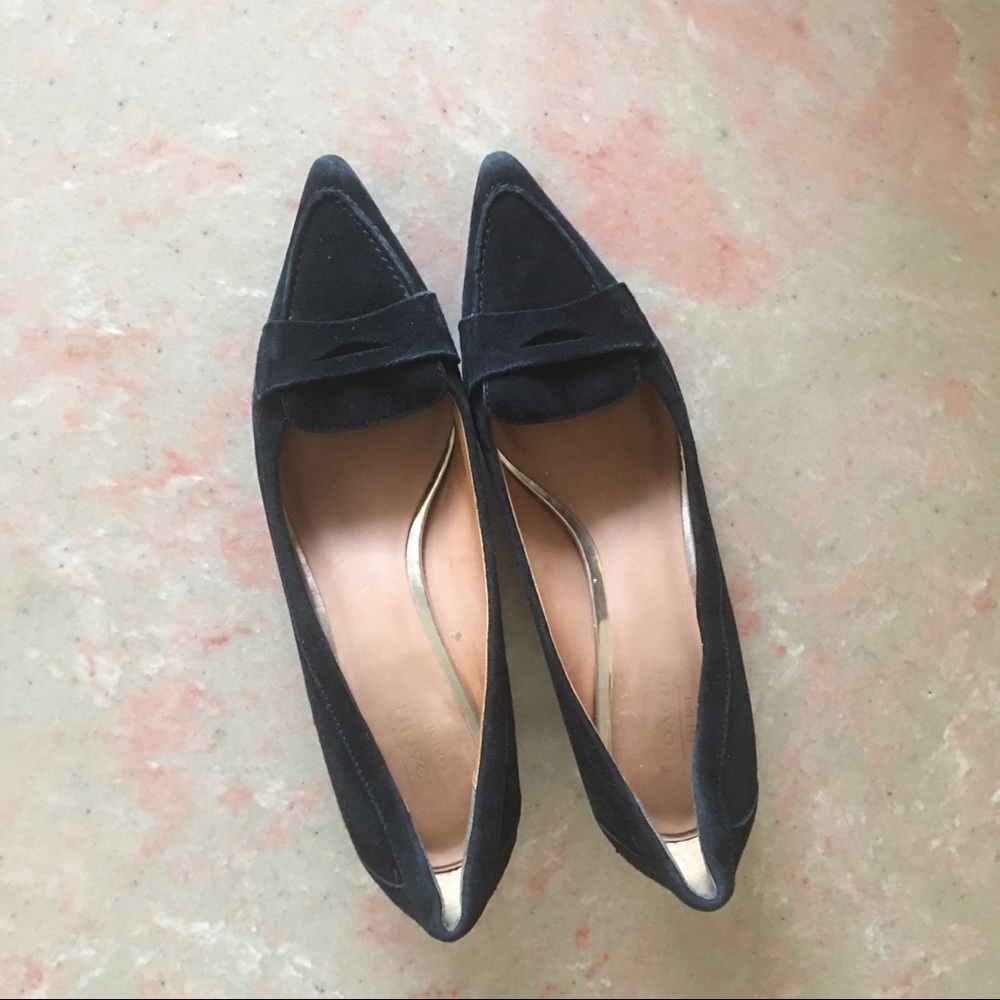 Coach Sz 9B Black Suede Loafer Kitten Heel